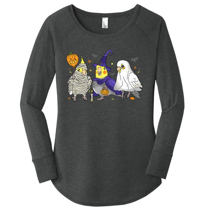 Funny Ghost Witch Cockatiels Halloween Cockatiels Lover Women's Perfect Tri Tunic Long Sleeve Shirt