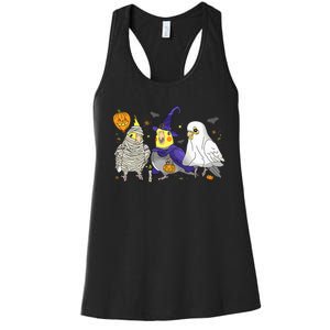 Funny Ghost Witch Cockatiels Halloween Cockatiels Lover Women's Racerback Tank