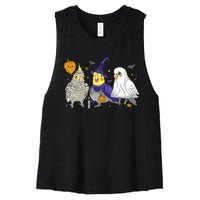 Funny Ghost Witch Cockatiels Halloween Cockatiels Lover Women's Racerback Cropped Tank