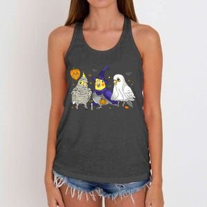 Funny Ghost Witch Cockatiels Halloween Cockatiels Lover Women's Knotted Racerback Tank