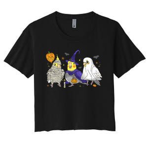 Funny Ghost Witch Cockatiels Halloween Cockatiels Lover Women's Crop Top Tee