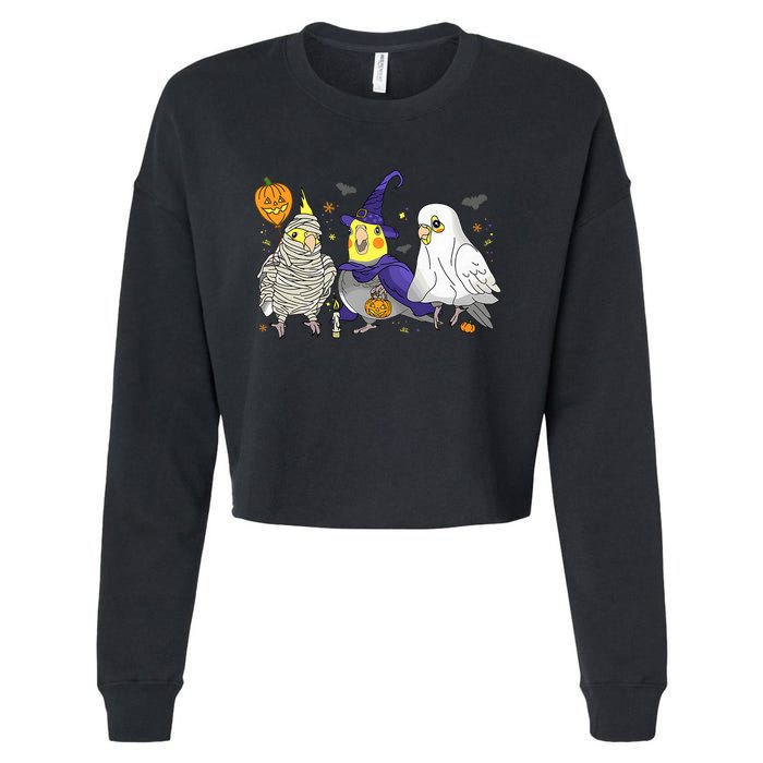 Funny Ghost Witch Cockatiels Halloween Cockatiels Lover Cropped Pullover Crew