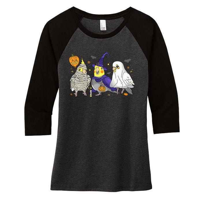 Funny Ghost Witch Cockatiels Halloween Cockatiels Lover Women's Tri-Blend 3/4-Sleeve Raglan Shirt