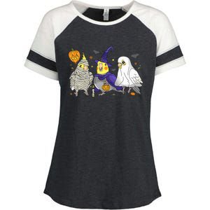 Funny Ghost Witch Cockatiels Halloween Cockatiels Lover Enza Ladies Jersey Colorblock Tee