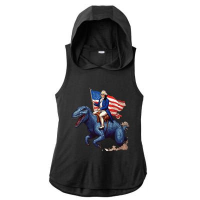 Funny George Washington Riding a Tyrannosaurus Rex patriotic Ladies PosiCharge Tri-Blend Wicking Draft Hoodie Tank