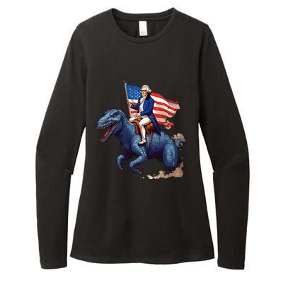 Funny George Washington Riding a Tyrannosaurus Rex patriotic Womens CVC Long Sleeve Shirt