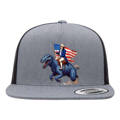 Funny George Washington Riding a Tyrannosaurus Rex patriotic Flat Bill Trucker Hat