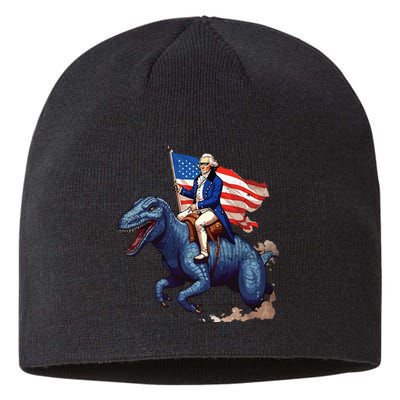 Funny George Washington Riding a Tyrannosaurus Rex patriotic Sustainable Beanie