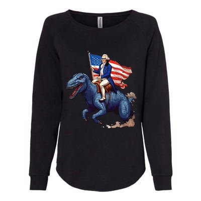 Funny George Washington Riding a Tyrannosaurus Rex patriotic Womens California Wash Sweatshirt