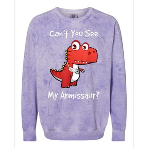 Funny Get Well Broken Arm Gift Dinosaur With A Cast Colorblast Crewneck Sweatshirt