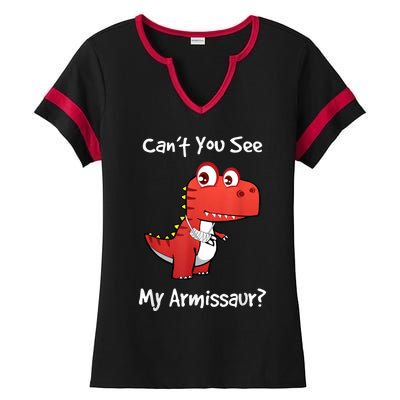 Funny Get Well Broken Arm Gift Dinosaur With A Cast Ladies Halftime Notch Neck Tee