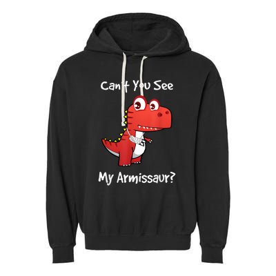 Funny Get Well Broken Arm Gift Dinosaur With A Cast Garment-Dyed Fleece Hoodie