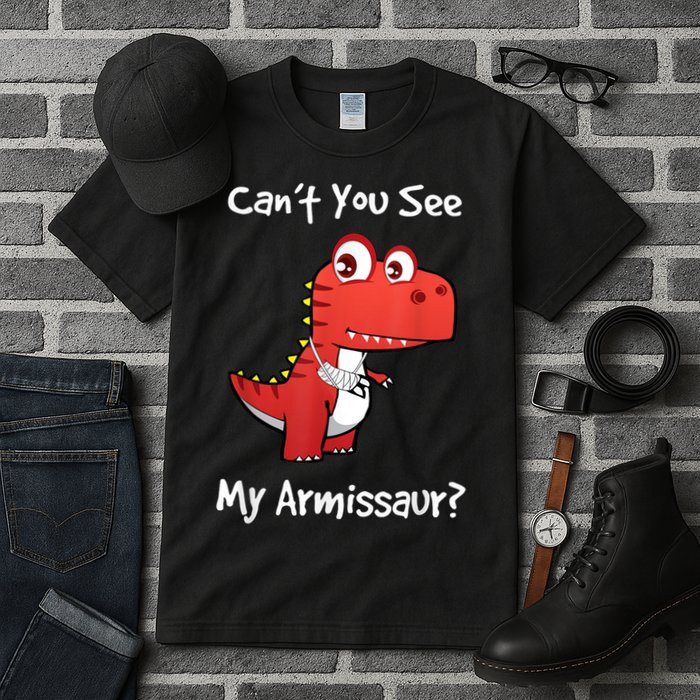 Funny Get Well Broken Arm Gift Dinosaur With A Cast Tall T-Shirt