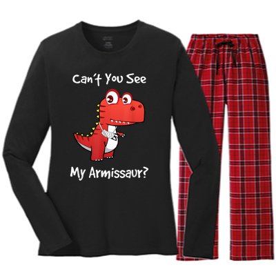 Funny Get Well Broken Arm Gift Dinosaur With A Cast Women's Long Sleeve Flannel Pajama Set 