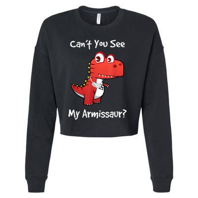 Funny Get Well Broken Arm Gift Dinosaur With A Cast Cropped Pullover Crew