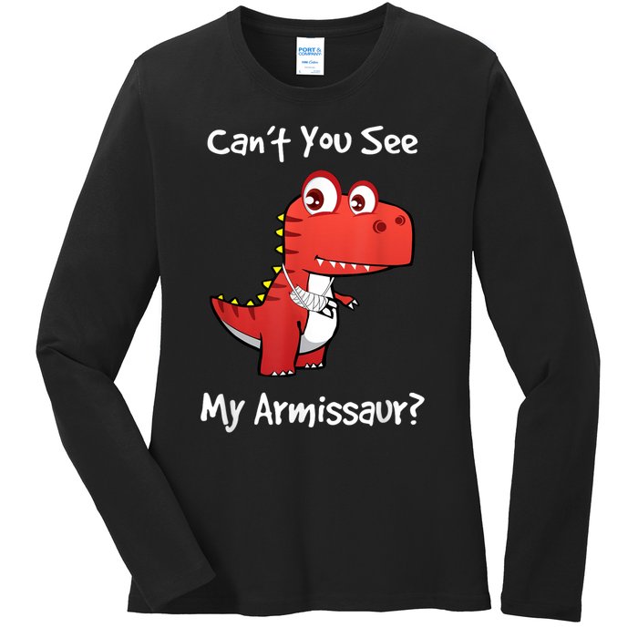 Funny Get Well Broken Arm Gift Dinosaur With A Cast Ladies Long Sleeve Shirt