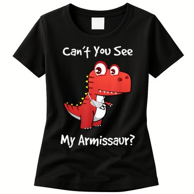 Funny Get Well Broken Arm Gift Dinosaur With A Cast Womens T-Shirt