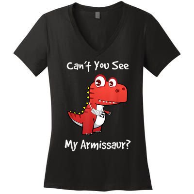 Funny Get Well Broken Arm Gift Dinosaur With A Cast Women's V-Neck T-Shirt