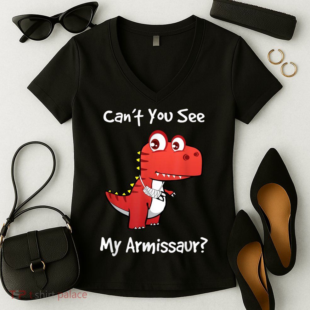 Funny Get Well Broken Arm Gift Dinosaur With A Cast Women's V-Neck T-Shirt