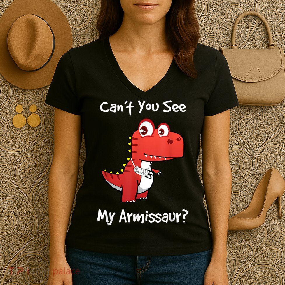 Funny Get Well Broken Arm Gift Dinosaur With A Cast Women's V-Neck T-Shirt