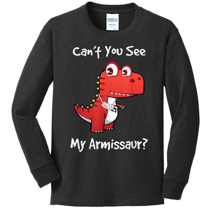 Funny Get Well Broken Arm Gift Dinosaur With A Cast Kids Long Sleeve Shirt