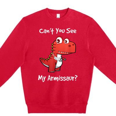 Funny Get Well Broken Arm Gift Dinosaur With A Cast Premium Crewneck Sweatshirt