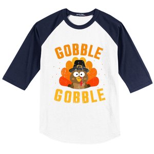 Funny Gobble With Cute Turkey For Thanksgiving Dinner Meaningful Gift Baseball Sleeve Shirt