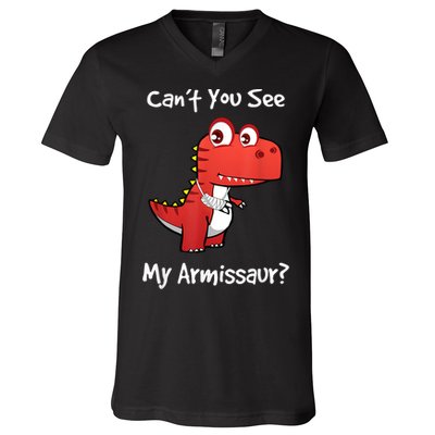 Funny Get Well Broken Arm Dinosaur With A Cast V-Neck T-Shirt