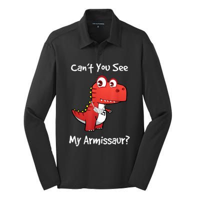 Funny Get Well Broken Arm Dinosaur With A Cast Silk Touch Performance Long Sleeve Polo