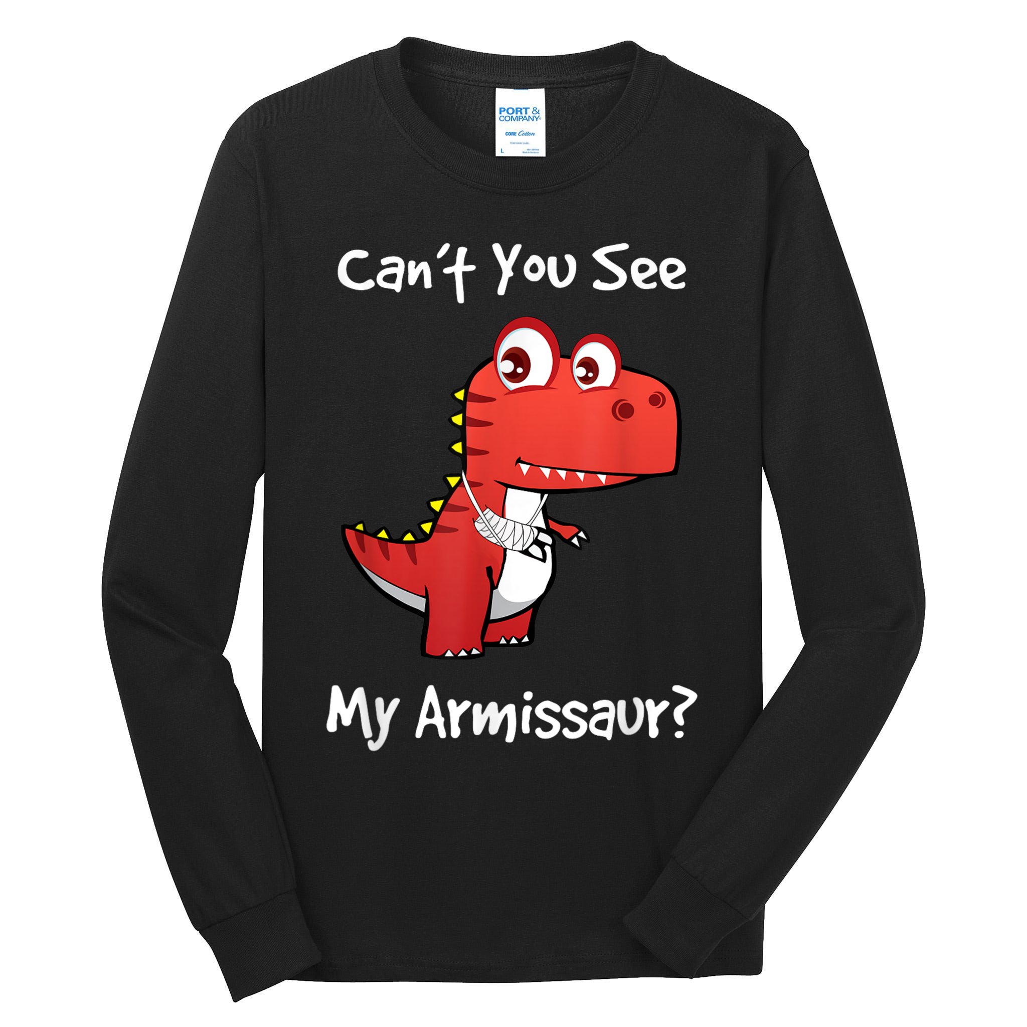 Funny Get Well Broken Arm Dinosaur With A Cast Tall Long Sleeve T-Shirt