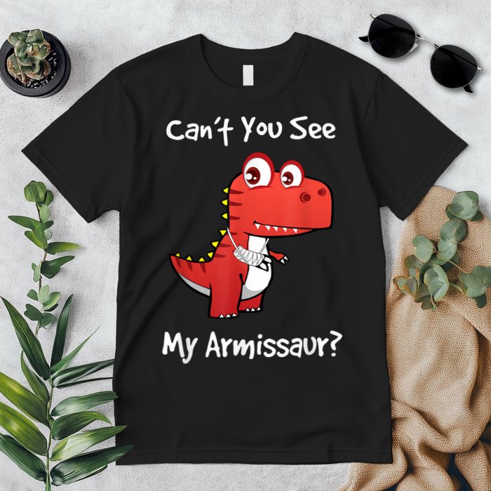 Funny Get Well Broken Arm Dinosaur With A Cast Premium T-Shirt