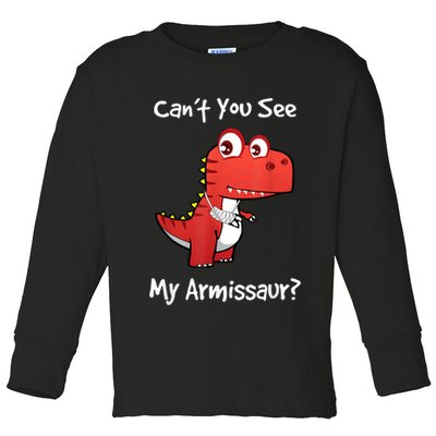 Funny Get Well Broken Arm Dinosaur With A Cast Toddler Long Sleeve Shirt