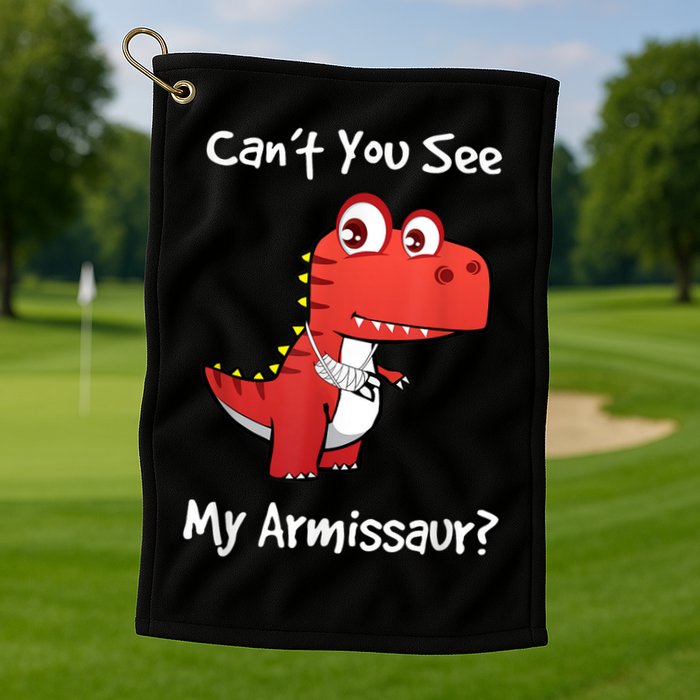 Funny Get Well Broken Arm Dinosaur With A Cast Golf Towel