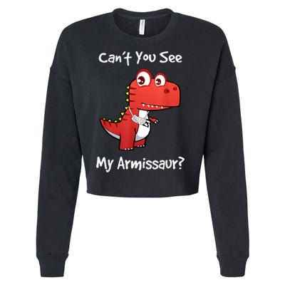 Funny Get Well Broken Arm Dinosaur With A Cast Cropped Pullover Crew