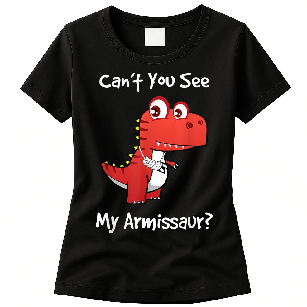Funny Get Well Broken Arm Dinosaur With A Cast Womens T-Shirt