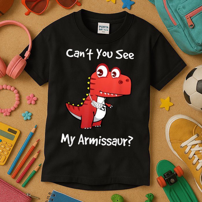 Funny Get Well Broken Arm Dinosaur With A Cast Kids T-Shirt