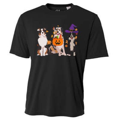 Funny Ghost Witch Australian Shepherd Halloween Dog Mom Gift Cooling Performance Crew T-Shirt