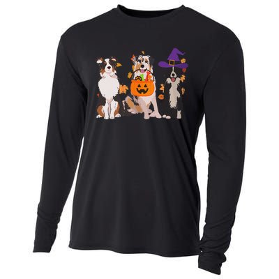 Funny Ghost Witch Australian Shepherd Halloween Dog Mom Gift Cooling Performance Long Sleeve Crew