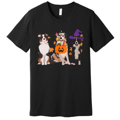 Funny Ghost Witch Australian Shepherd Halloween Dog Mom Gift Premium T-Shirt