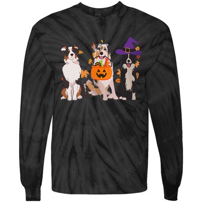 Funny Ghost Witch Australian Shepherd Halloween Dog Mom Gift Tie-Dye Long Sleeve Shirt