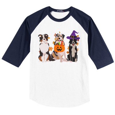 Funny Ghost Witch Australian Shepherd Halloween Dog Mom Gift Baseball Sleeve Shirt