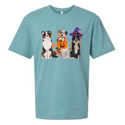 Funny Ghost Witch Australian Shepherd Halloween Dog Mom Gift Sueded Cloud Jersey T-Shirt