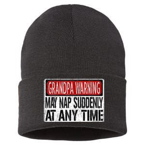 Funny Grandpa Warning Sign May Nap Suddenly At Any Time Sustainable Knit Beanie