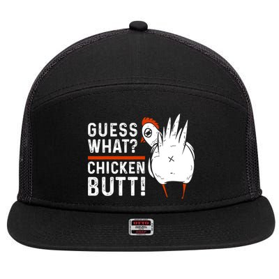 Funny Guess What? Chicken Butt! White Design 7 Panel Mesh Trucker Snapback Hat