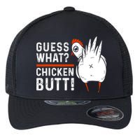 Funny Guess What? Chicken Butt! White Design Flexfit Unipanel Trucker Cap