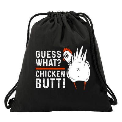 Funny Guess What? Chicken Butt! White Design Drawstring Bag