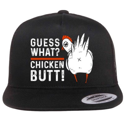 Funny Guess What? Chicken Butt! White Design Flatbill Hat