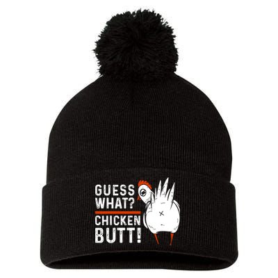 Funny Guess What? Chicken Butt! White Design Pom Pom 12in Knit Beanie