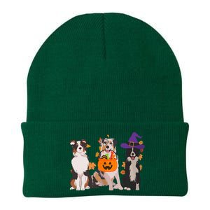 Funny Ghost Witch Australian Shepherd Halloween Dog Mom Knit Cap Winter Beanie