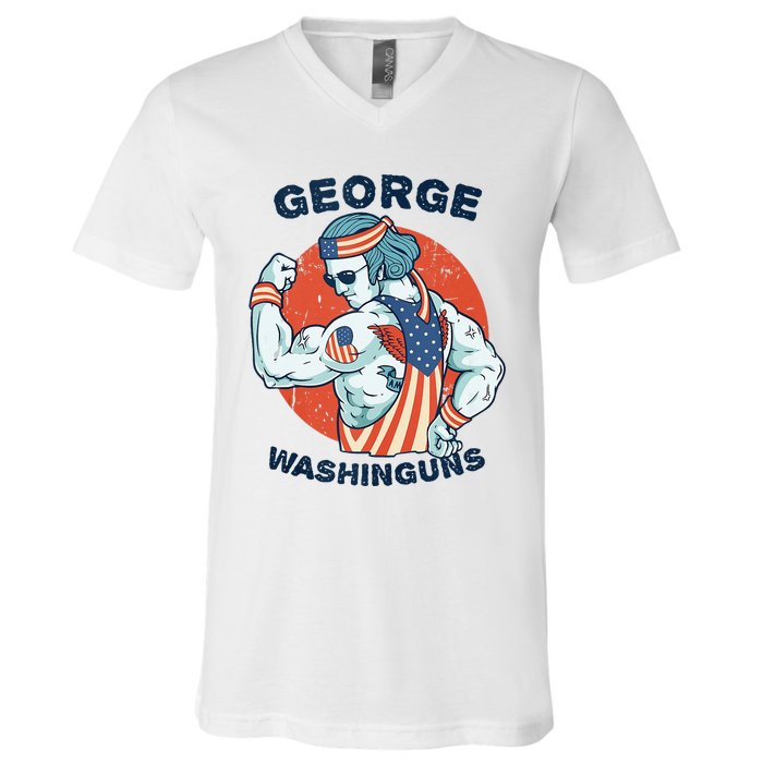 Funny George Washinguns Workout Patriotic 4th Of July Gift V-Neck T-Shirt